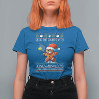 Funny Tennis Ugly Christmas Gingerbread Player Gift T Shirt For Women Deck The Courts With Serves And Volleys - Wonder Print Shop