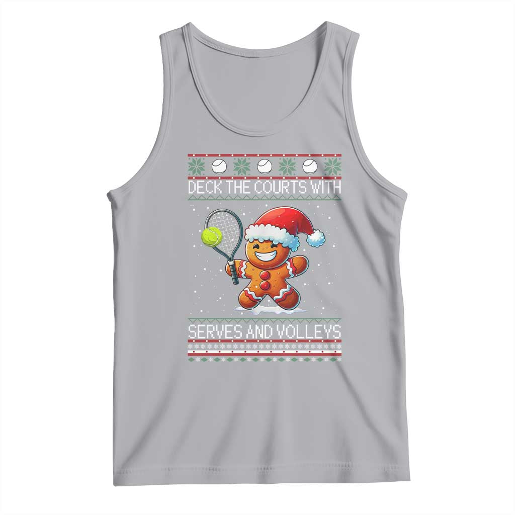 Funny Tennis Ugly Christmas Gingerbread Player Gift Tank Top Deck The Courts With Serves And Volleys - Wonder Print Shop