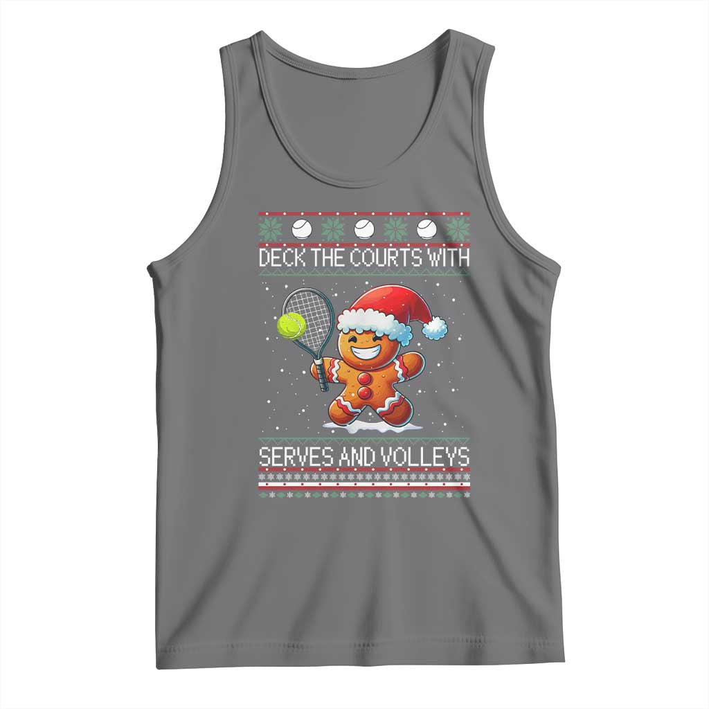 Funny Tennis Ugly Christmas Gingerbread Player Gift Tank Top Deck The Courts With Serves And Volleys - Wonder Print Shop