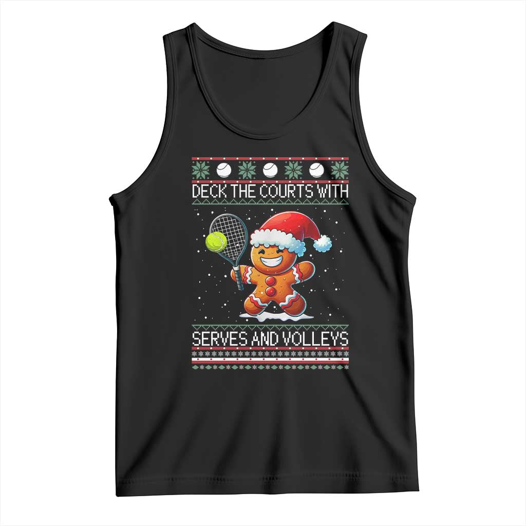 Funny Tennis Ugly Christmas Gingerbread Player Gift Tank Top Deck The Courts With Serves And Volleys - Wonder Print Shop