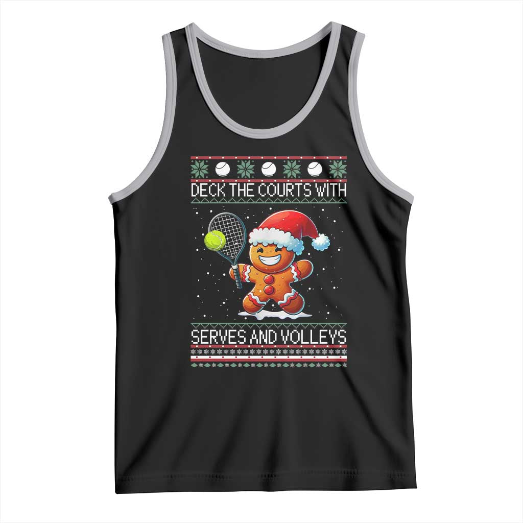 Funny Tennis Ugly Christmas Gingerbread Player Gift Tank Top Deck The Courts With Serves And Volleys - Wonder Print Shop