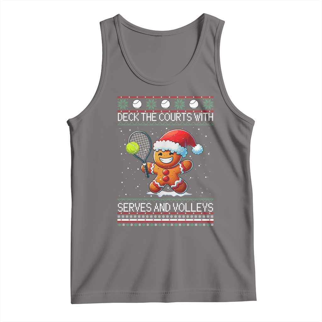 Funny Tennis Ugly Christmas Gingerbread Player Gift Tank Top Deck The Courts With Serves And Volleys - Wonder Print Shop