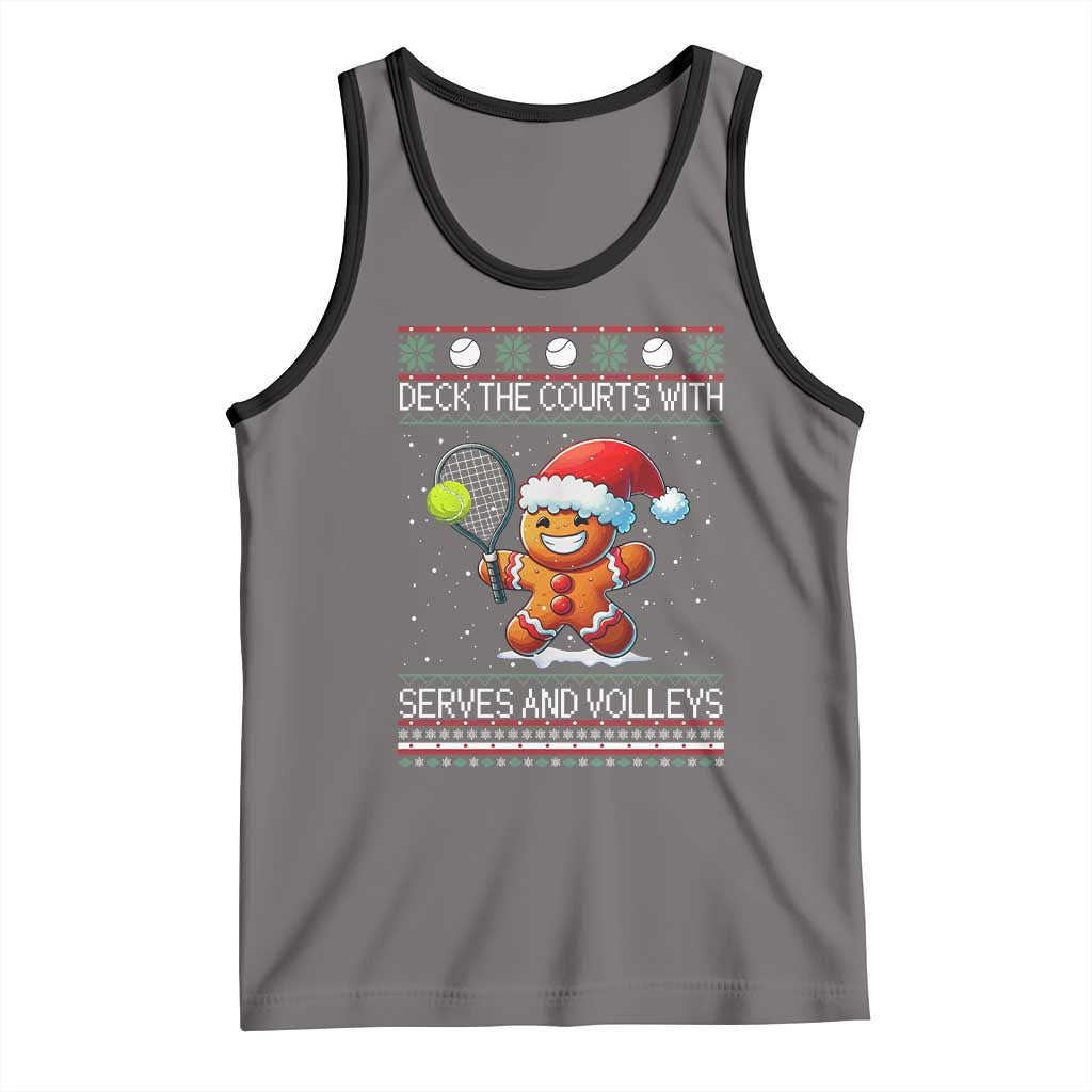 Funny Tennis Ugly Christmas Gingerbread Player Gift Tank Top Deck The Courts With Serves And Volleys - Wonder Print Shop