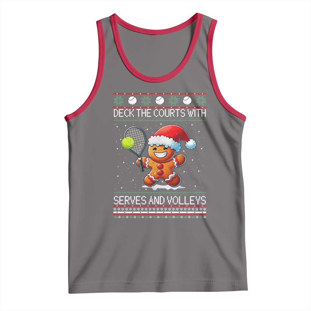 Funny Tennis Ugly Christmas Gingerbread Player Gift Tank Top Deck The Courts With Serves And Volleys - Wonder Print Shop