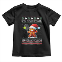 Funny Tennis Ugly Christmas Gingerbread Player Gift Toddler T Shirt Deck The Courts With Serves And Volleys - Wonder Print Shop