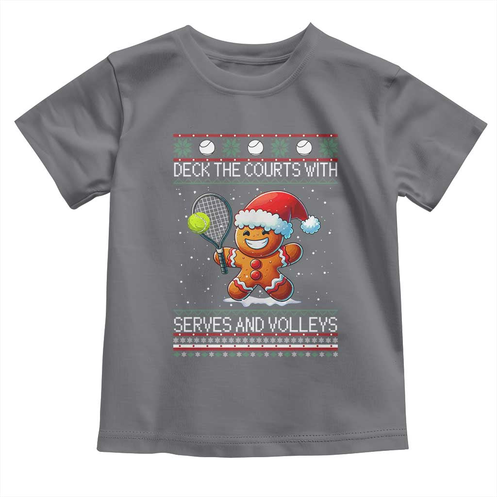 Funny Tennis Ugly Christmas Gingerbread Player Gift Toddler T Shirt Deck The Courts With Serves And Volleys - Wonder Print Shop