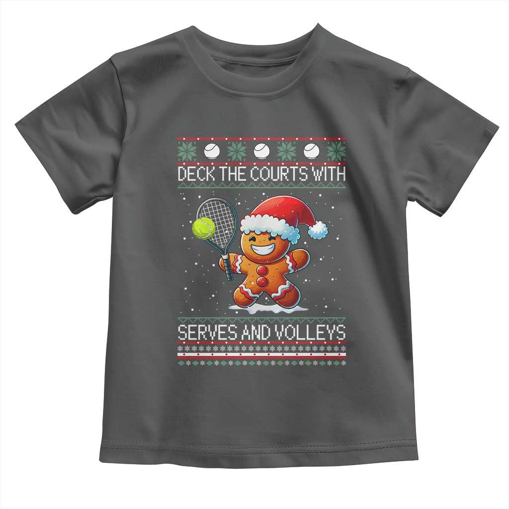 Funny Tennis Ugly Christmas Gingerbread Player Gift Toddler T Shirt Deck The Courts With Serves And Volleys - Wonder Print Shop