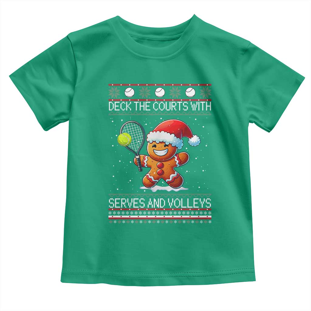 Funny Tennis Ugly Christmas Gingerbread Player Gift Toddler T Shirt Deck The Courts With Serves And Volleys - Wonder Print Shop