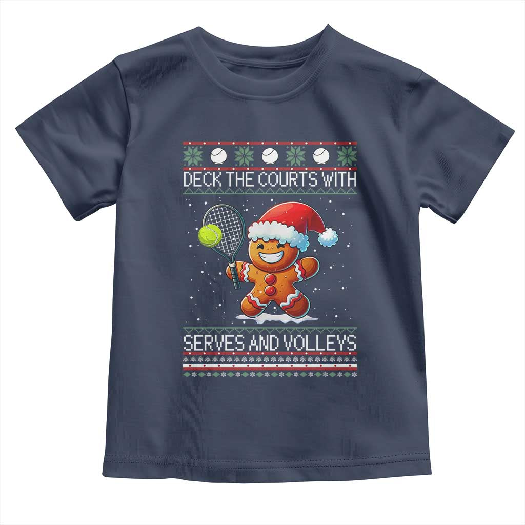 Funny Tennis Ugly Christmas Gingerbread Player Gift Toddler T Shirt Deck The Courts With Serves And Volleys - Wonder Print Shop