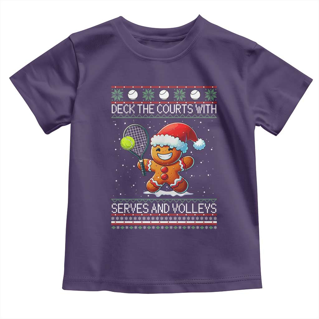 Funny Tennis Ugly Christmas Gingerbread Player Gift Toddler T Shirt Deck The Courts With Serves And Volleys - Wonder Print Shop