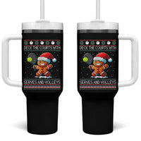 Funny Tennis Ugly Christmas Gingerbread Player Gift Tumbler With Handle Deck The Courts With Serves And Volleys - Wonder Print Shop