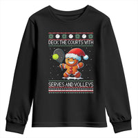 Funny Tennis Ugly Christmas Gingerbread Player Gift Youth Sweatshirt Deck The Courts With Serves And Volleys - Wonder Print Shop