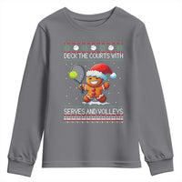 Funny Tennis Ugly Christmas Gingerbread Player Gift Youth Sweatshirt Deck The Courts With Serves And Volleys - Wonder Print Shop