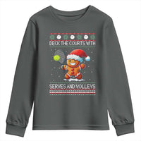 Funny Tennis Ugly Christmas Gingerbread Player Gift Youth Sweatshirt Deck The Courts With Serves And Volleys - Wonder Print Shop