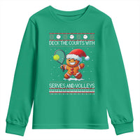 Funny Tennis Ugly Christmas Gingerbread Player Gift Youth Sweatshirt Deck The Courts With Serves And Volleys - Wonder Print Shop