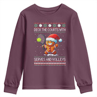 Funny Tennis Ugly Christmas Gingerbread Player Gift Youth Sweatshirt Deck The Courts With Serves And Volleys - Wonder Print Shop