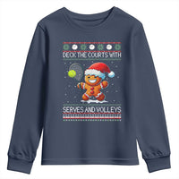 Funny Tennis Ugly Christmas Gingerbread Player Gift Youth Sweatshirt Deck The Courts With Serves And Volleys - Wonder Print Shop