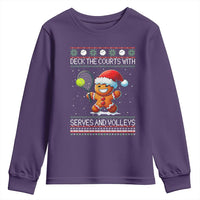 Funny Tennis Ugly Christmas Gingerbread Player Gift Youth Sweatshirt Deck The Courts With Serves And Volleys - Wonder Print Shop
