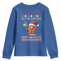 Funny Tennis Ugly Christmas Gingerbread Player Gift Youth Sweatshirt Deck The Courts With Serves And Volleys - Wonder Print Shop