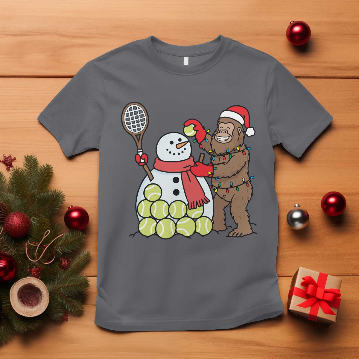 Funny Squatch Christmas Tennis Gift T Shirt Bigfoot Player Enthusiast - Wonder Print Shop