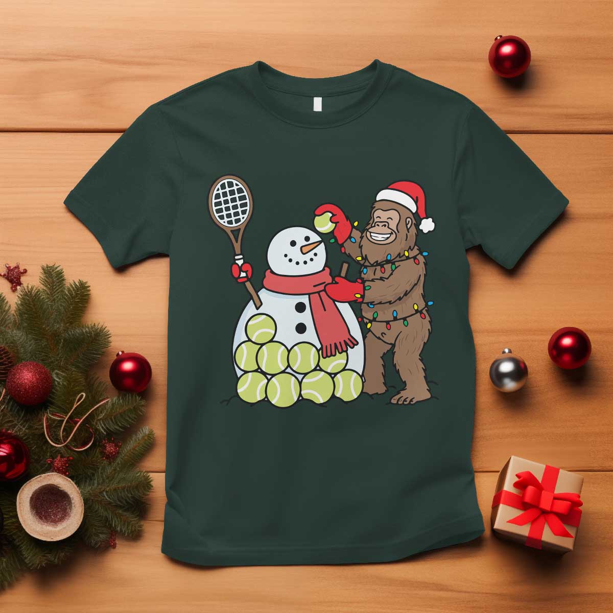 Funny Squatch Christmas Tennis Gift T Shirt Bigfoot Player Enthusiast - Wonder Print Shop