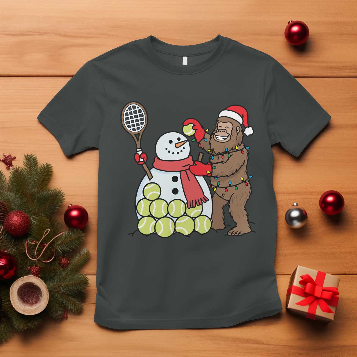 Funny Squatch Christmas Tennis Gift T Shirt Bigfoot Player Enthusiast - Wonder Print Shop