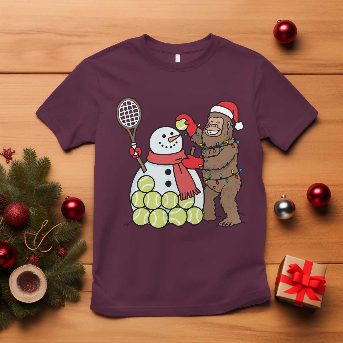 Funny Squatch Christmas Tennis Gift T Shirt Bigfoot Player Enthusiast - Wonder Print Shop