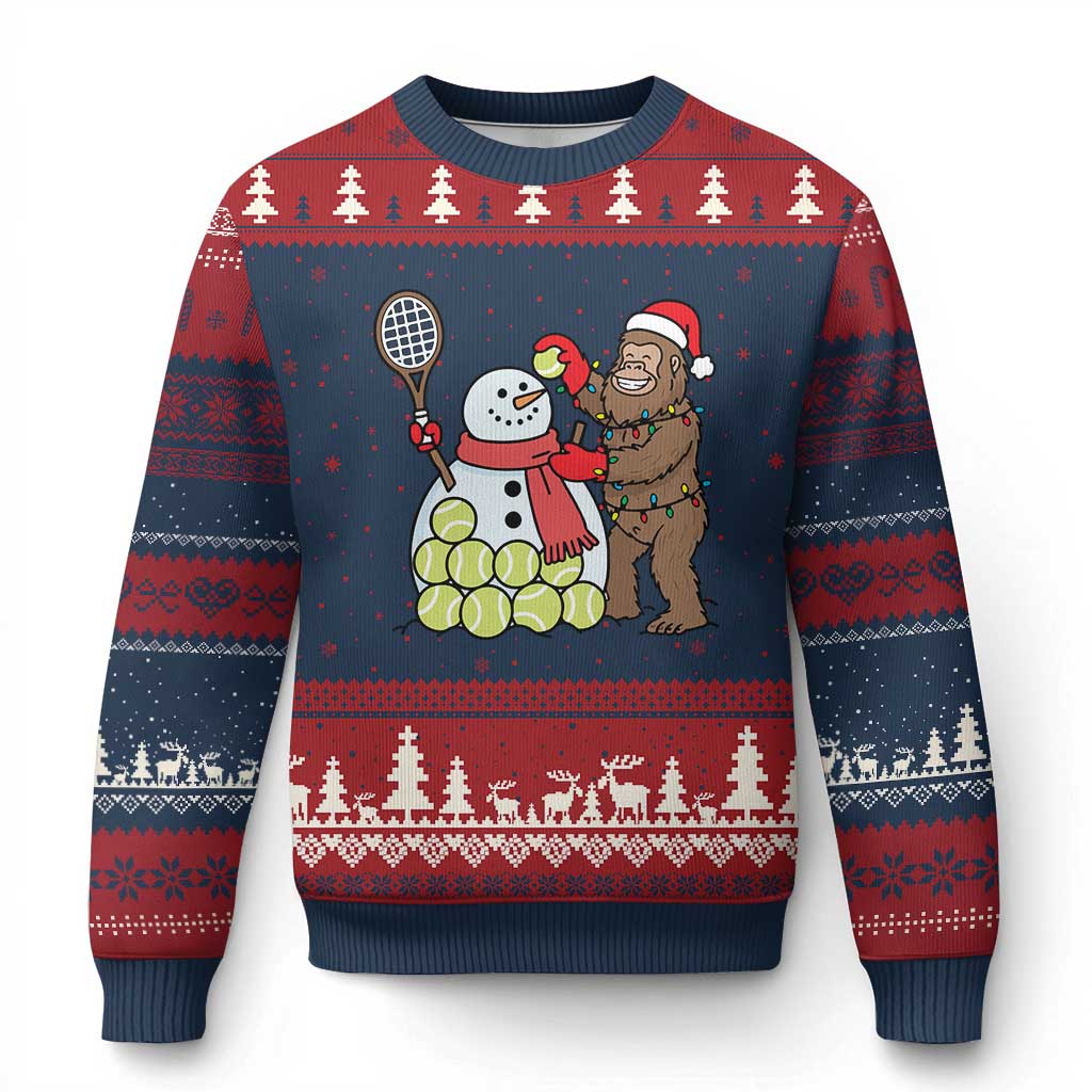 Funny Squatch Christmas Tennis Gift Ugly Christmas Sweater Bigfoot Player Enthusiast - Wonder Print Shop