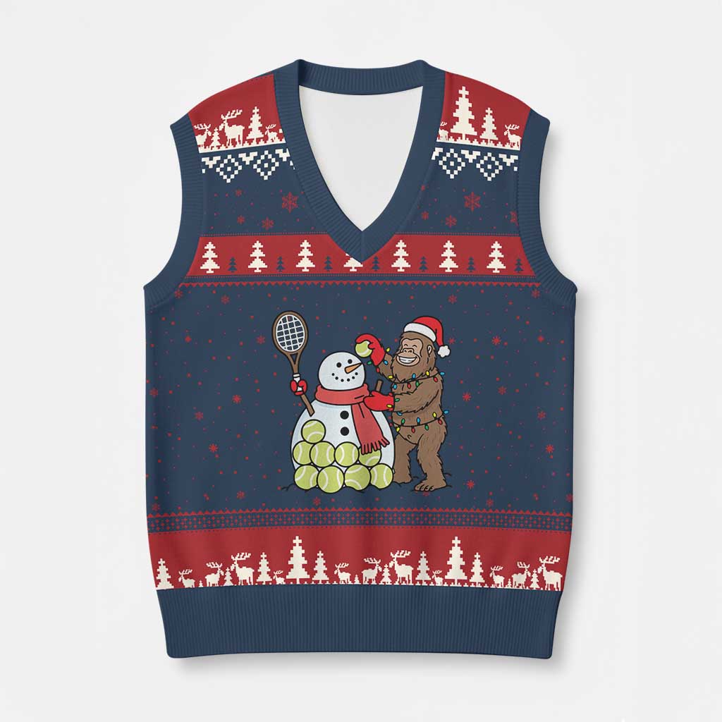 Funny Squatch Christmas Tennis Gift V-Neck Knit Sweater Vest Bigfoot Player Enthusiast - Wonder Print Shop