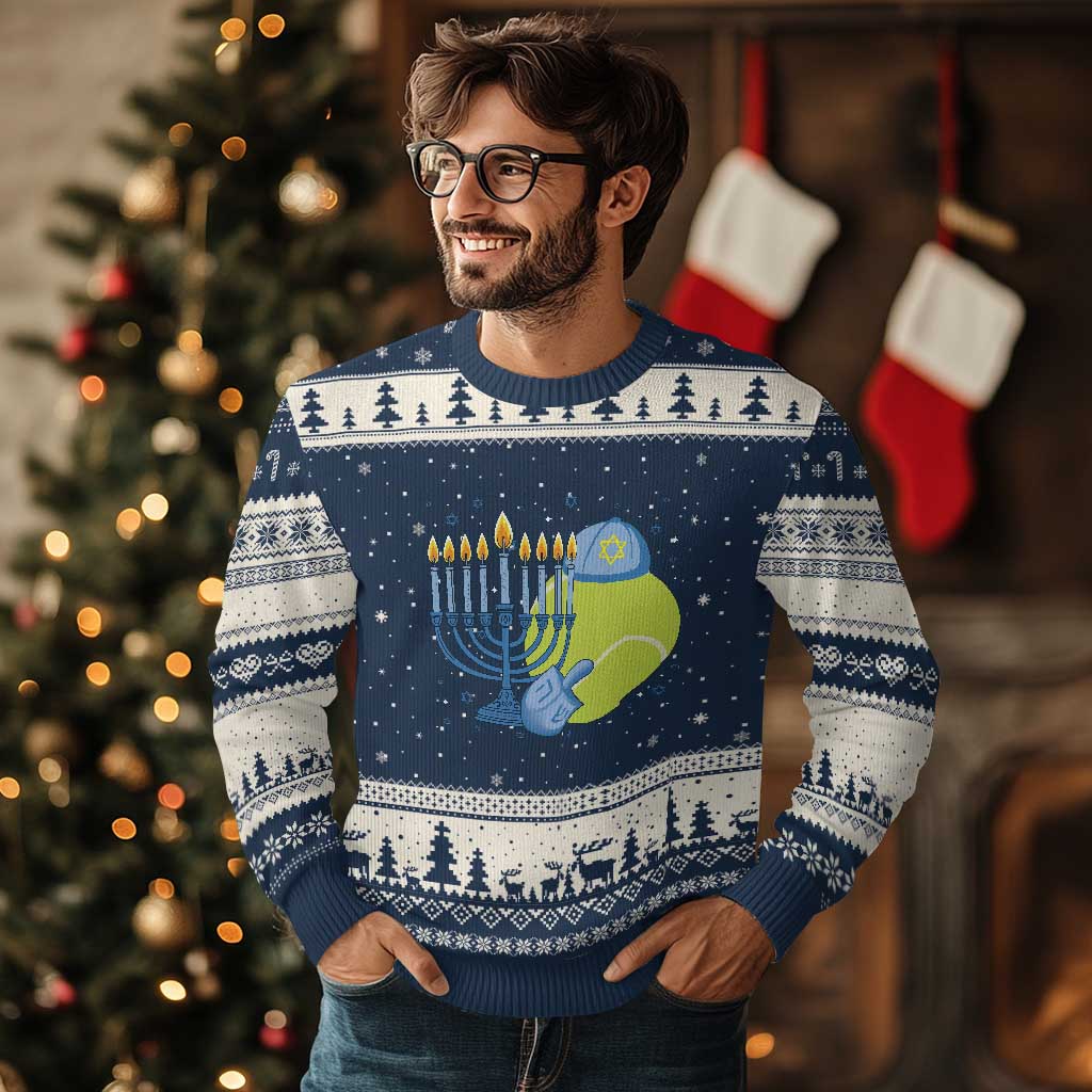Jewish Tennis Player Hanukkah Ugly Christmas Sweater Funny Racquet Lover Gift - Wonder Print Shop