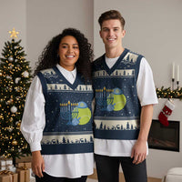 Jewish Tennis Player Hanukkah V-Neck Knit Sweater Vest Funny Racquet Lover Gift - Wonder Print Shop
