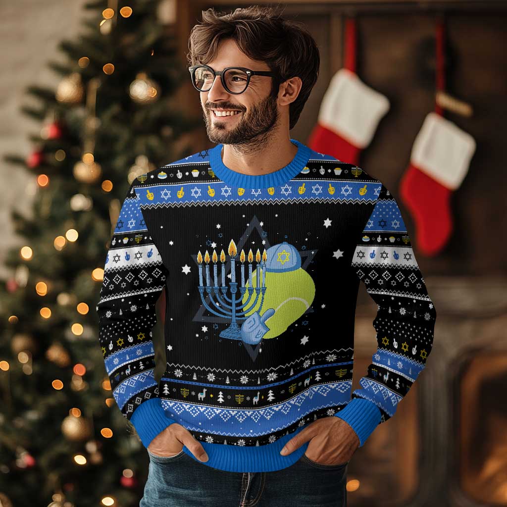 Jewish Tennis Player Chanukkah Hanukkah Ugly Sweater Funny Racquet Lover Gift - Wonder Print Shop