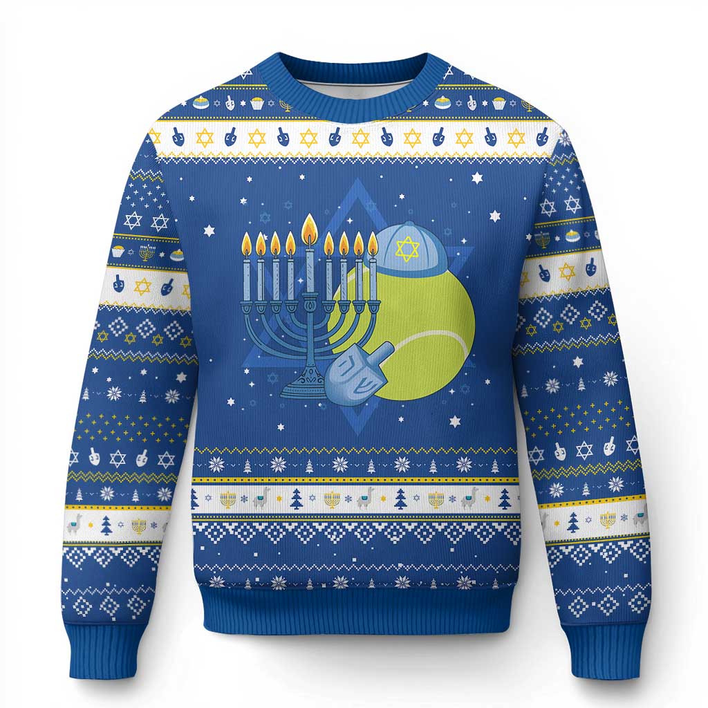 Jewish Tennis Player Chanukkah Hanukkah Ugly Sweater Funny Racquet Lover Gift - Wonder Print Shop