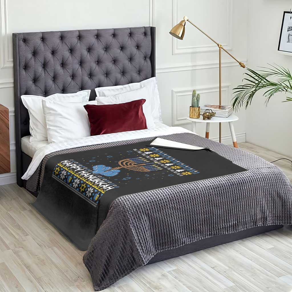 Funny Happy Hanukkah Ugly Sweater Tennis Lover Gift Throw Blanket - Wonder Print Shop
