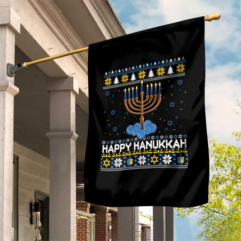 Funny Happy Hanukkah Ugly Sweater Tennis Lover Gift Garden Flag - Wonder Print Shop