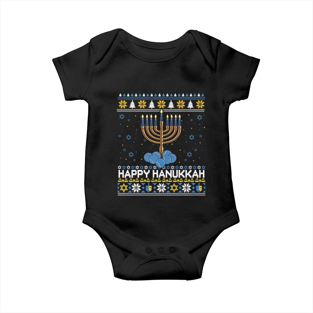 Funny Happy Hanukkah Ugly Sweater Tennis Lover Gift Baby Onesie - Wonder Print Shop