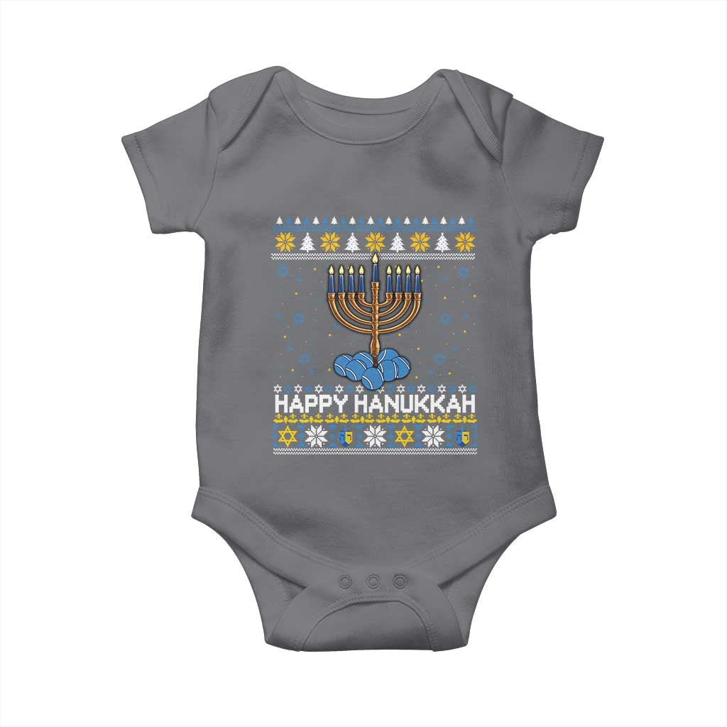 Funny Happy Hanukkah Ugly Sweater Tennis Lover Gift Baby Onesie - Wonder Print Shop