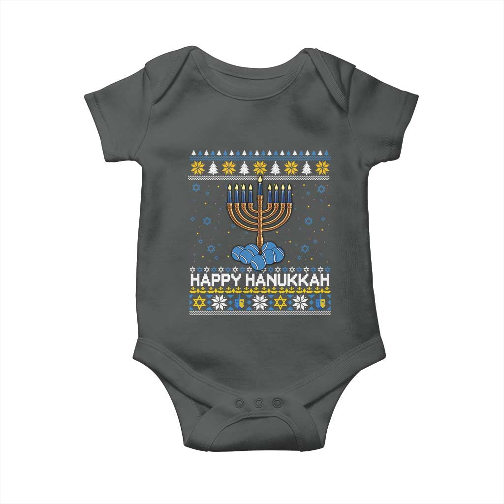 Funny Happy Hanukkah Ugly Sweater Tennis Lover Gift Baby Onesie - Wonder Print Shop