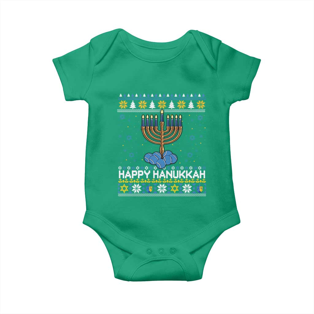 Funny Happy Hanukkah Ugly Sweater Tennis Lover Gift Baby Onesie - Wonder Print Shop