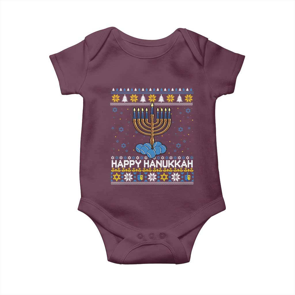 Funny Happy Hanukkah Ugly Sweater Tennis Lover Gift Baby Onesie - Wonder Print Shop