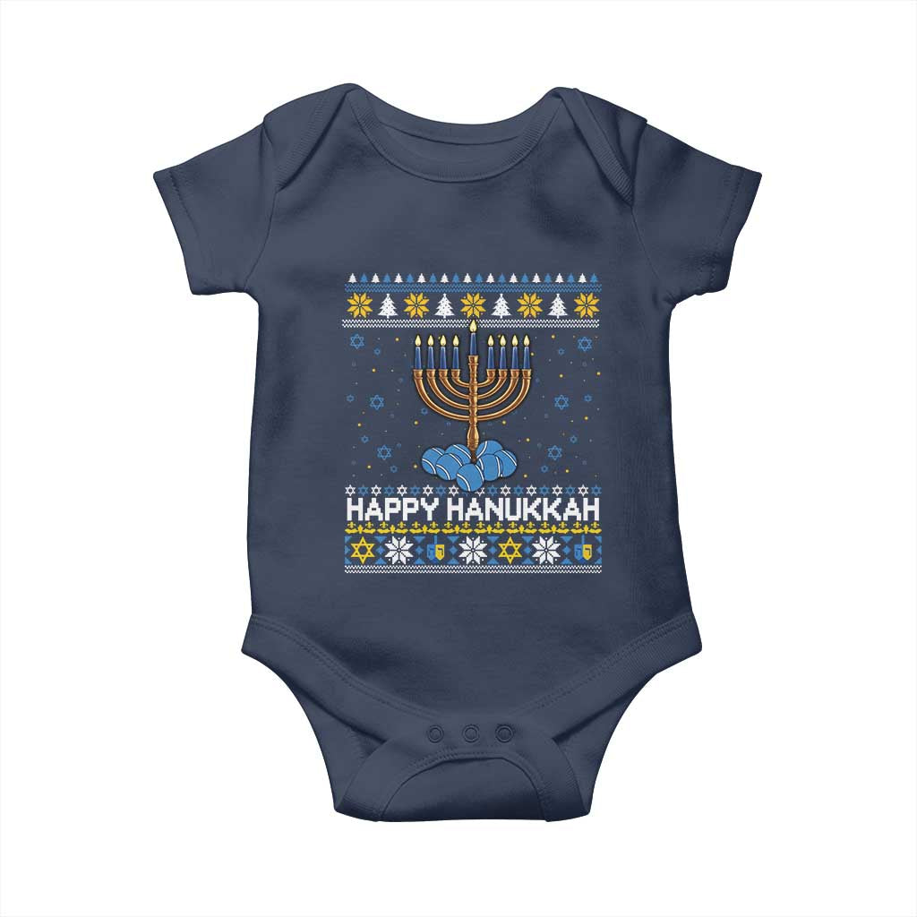 Funny Happy Hanukkah Ugly Sweater Tennis Lover Gift Baby Onesie - Wonder Print Shop