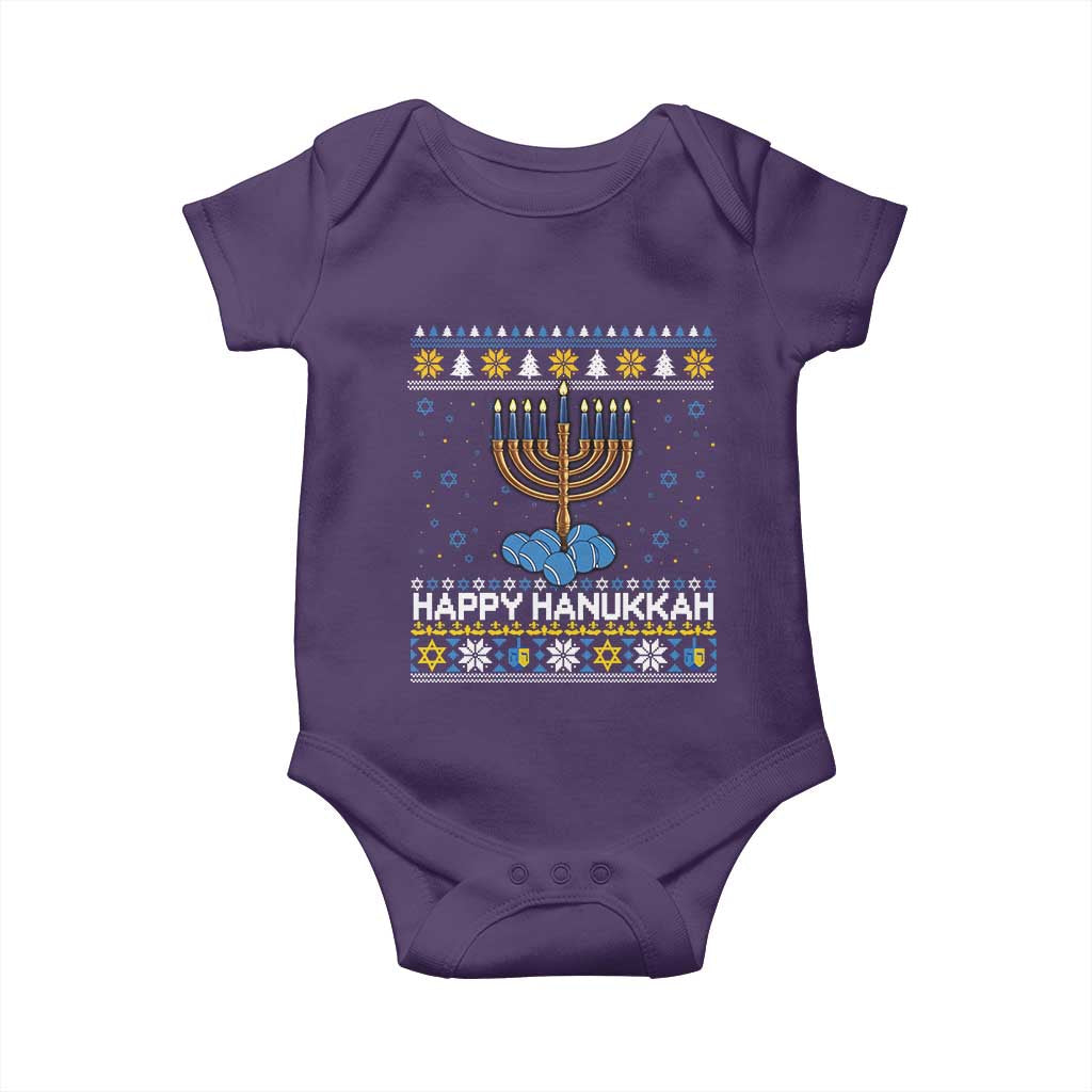 Funny Happy Hanukkah Ugly Sweater Tennis Lover Gift Baby Onesie - Wonder Print Shop