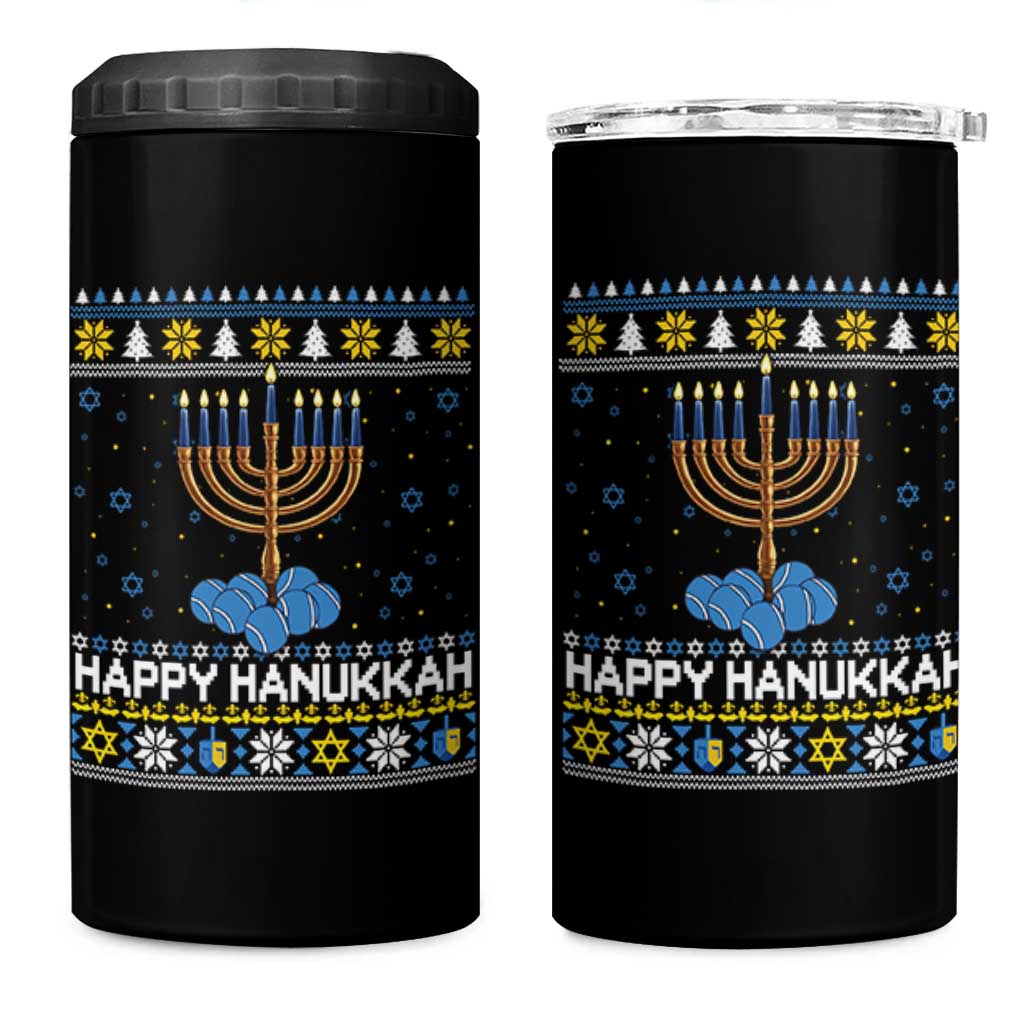 Funny Happy Hanukkah Ugly Sweater Tennis Lover Gift 4 in 1 Can Cooler Tumbler - Wonder Print Shop