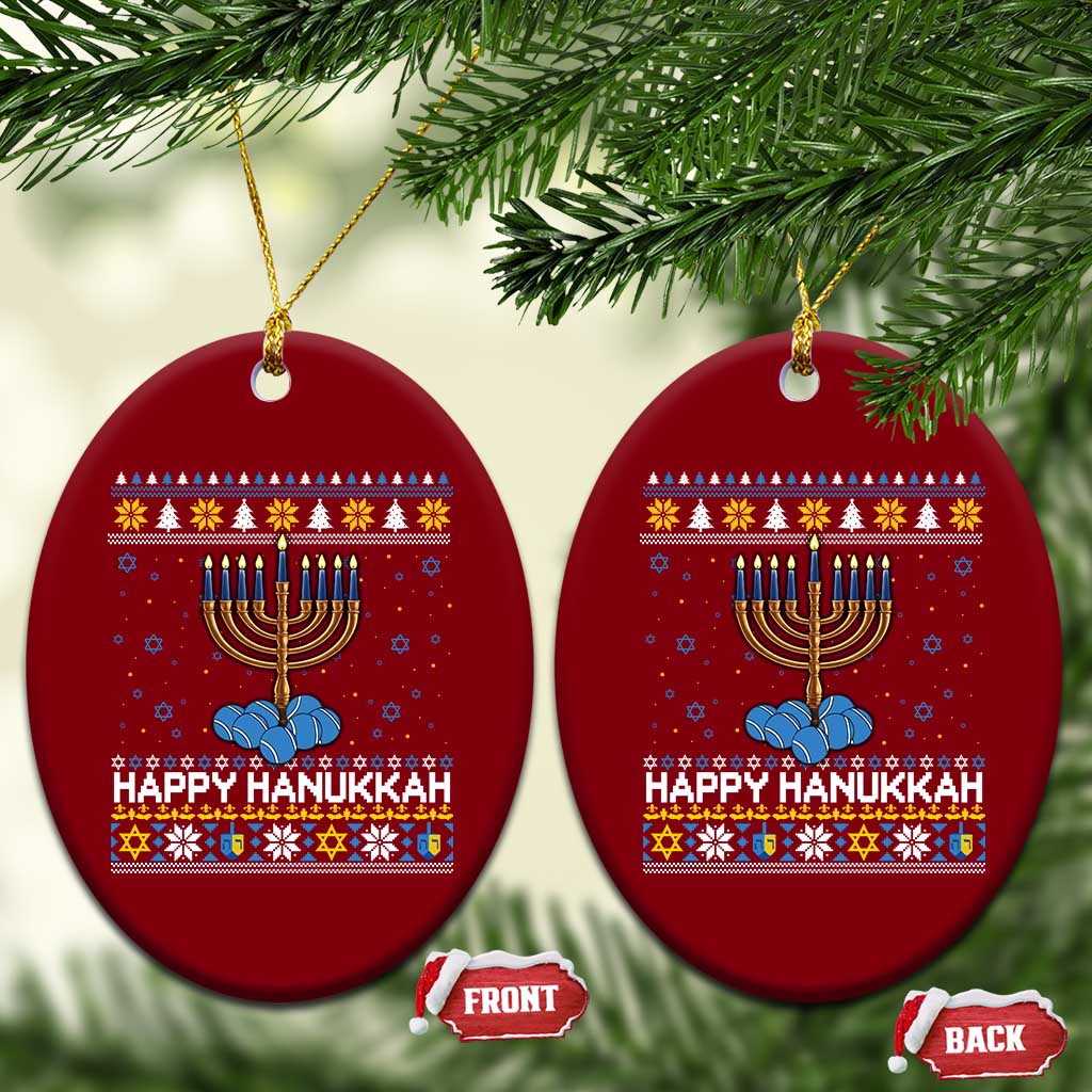 Funny Happy Hanukkah Ugly Sweater Tennis Lover Gift Ceramic Ornament - Wonder Print Shop