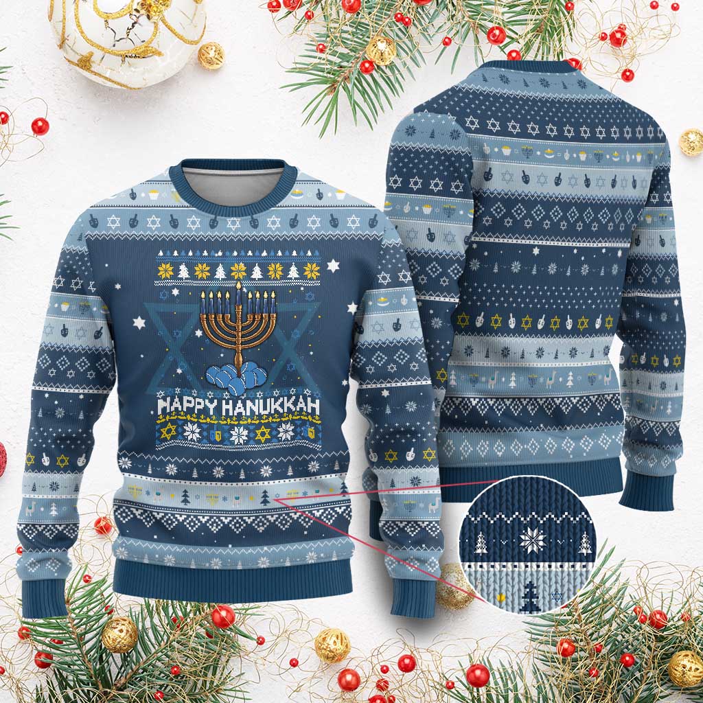 Funny Happy Chanukkah Ugly Sweater Tennis Lover Gift Hanukkah Ugly Sweater - Wonder Print Shop