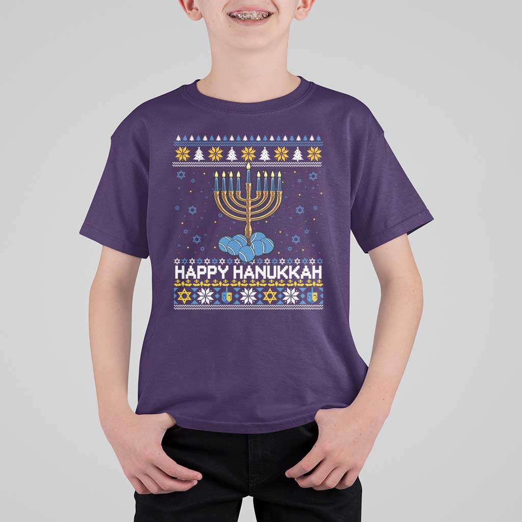 Funny Happy Hanukkah Ugly Sweater Tennis Lover Gift T Shirt For Kid - Wonder Print Shop