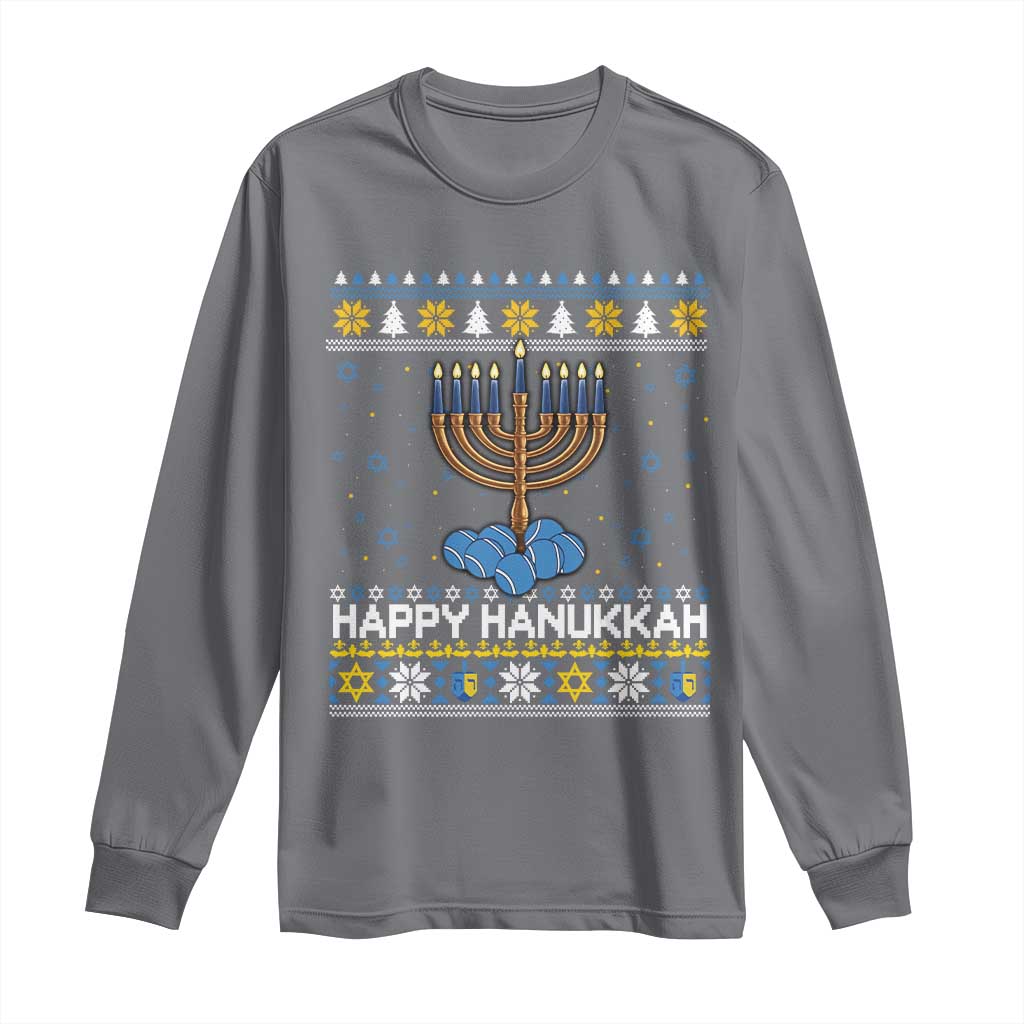 Funny Happy Hanukkah Ugly Sweater Tennis Lover Gift Long Sleeve Shirt - Wonder Print Shop