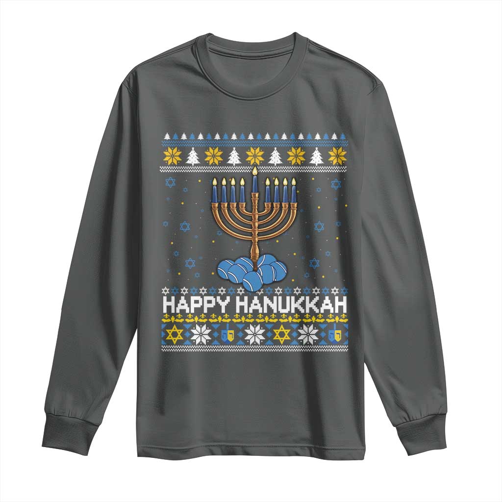 Funny Happy Hanukkah Ugly Sweater Tennis Lover Gift Long Sleeve Shirt - Wonder Print Shop
