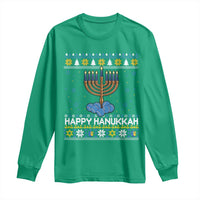 Funny Happy Hanukkah Ugly Sweater Tennis Lover Gift Long Sleeve Shirt - Wonder Print Shop