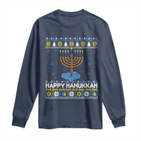 Funny Happy Hanukkah Ugly Sweater Tennis Lover Gift Long Sleeve Shirt - Wonder Print Shop